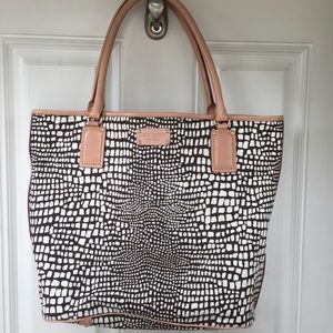 Kate Spade Black and White Tote with Tan Handles
